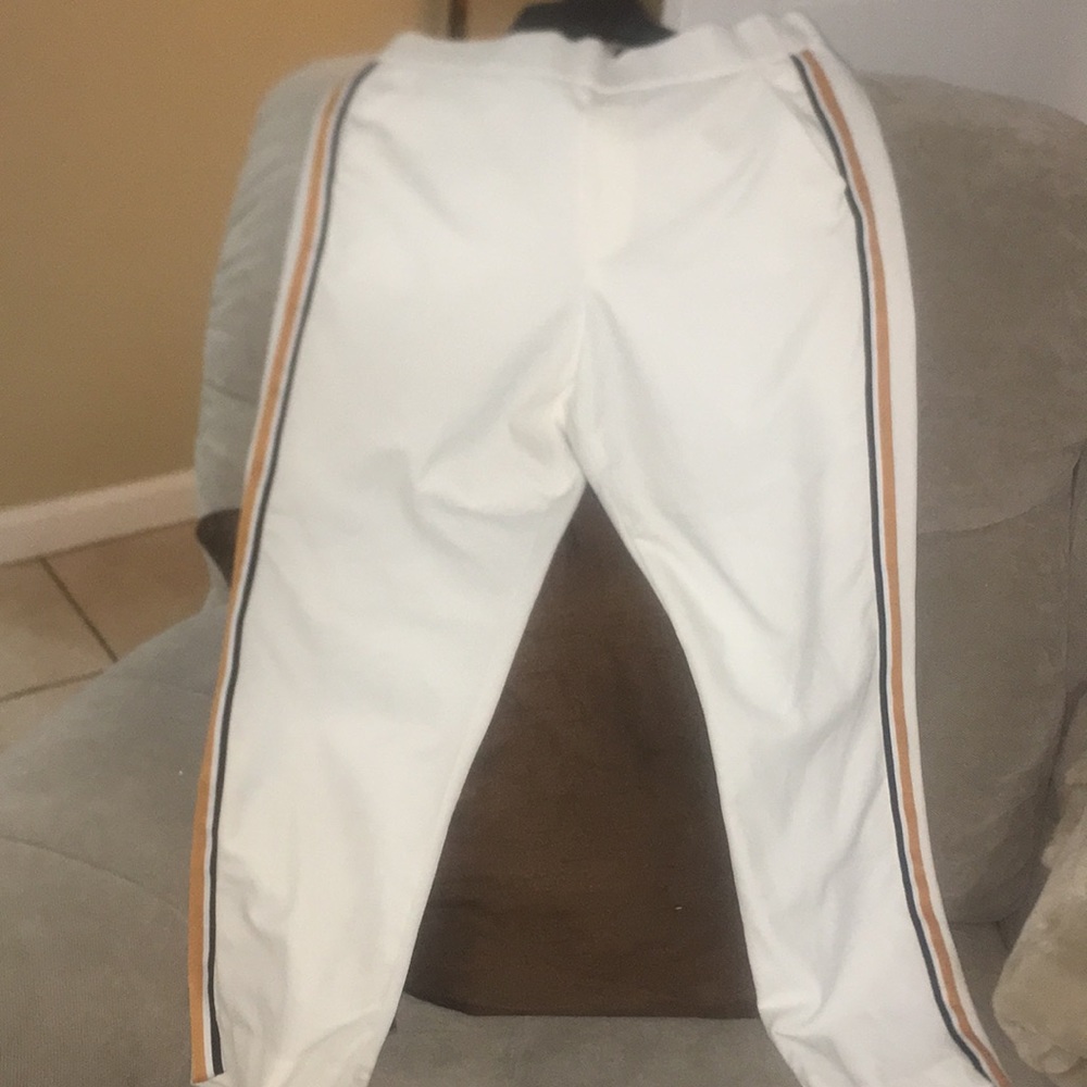 Zara White with yellow and Black side stripe Dress pants. Size L